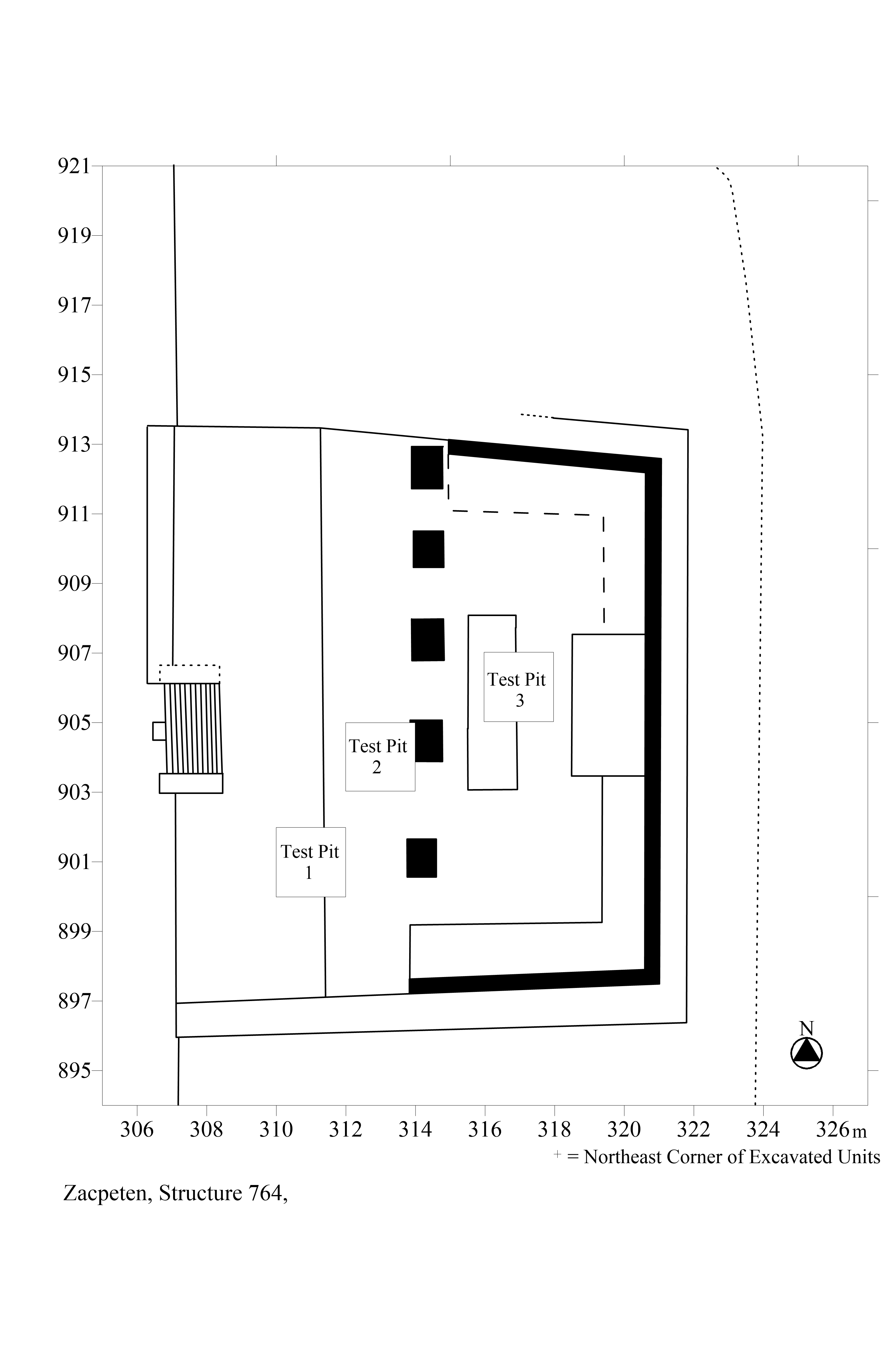 Zacpeten, Structure 764, Test Unit Locations